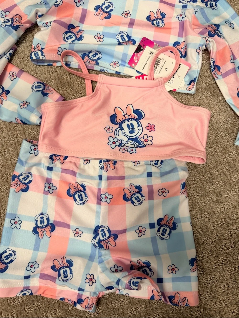 NWT Girls Pink & Blue Minnie Mouse Two-Piece Swim Bikini